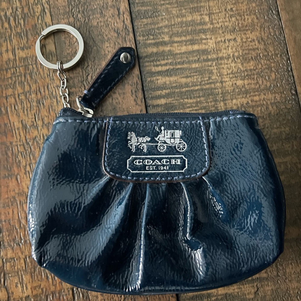 Coach Dark Blue Patent Leather Keychain Pouch